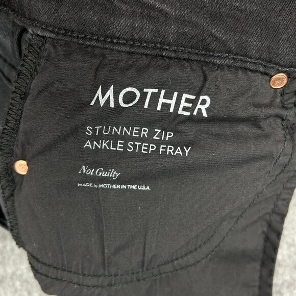Mother Stunner Zip Ankle Step Fray Jeans Women's Size 27 Not Guilty Black Denim - Picture 5 of 14